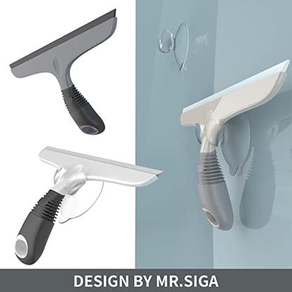 MR.SIGA Silicone Squeegee for Shower Doors, 25 cm/10 inch, White & Gray | Shower squeegee for glass doors, streak free squeegee for windows, showers and glass surfaces, includes suction hook