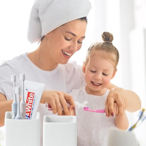 White Ceramic Toothbrush Holder - Square Bathroom Toothbrush Holder, Toothbrush Cup Holder Aesthetic Toothpaste Holder, Modern Family Size Toothbrush Organizer, Bathroom Tumbler Cup - color: White, size: 1pcs