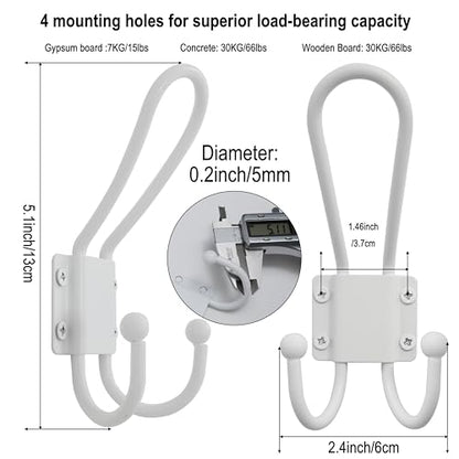 WEBI Coat Hooks Wall Mount,5 mm Thick,10 Large Triple Hooks,Heavy Duty Metal Backpack Wall Hooks for Hanging Clothes,Robe,Towel,Closet,Farmhouse,Mudroom,White - color: White