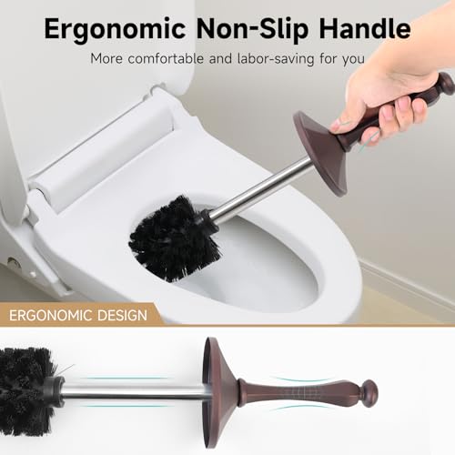 Bronze Toilet Brush and Holder，Extra Long Handled Toilet Brush for Bathroom，Stainless Steel Heavy Duty Toilet Bowl Brush,Deep Cleaning Modern Toilet Cleaner Brush -Space Saving, Covered Brush, Durable - color: Bronze
