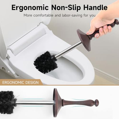 Bronze Toilet Brush and Holder，Extra Long Handled Toilet Brush for Bathroom，Stainless Steel Heavy Duty Toilet Bowl Brush,Deep Cleaning Modern Toilet Cleaner Brush -Space Saving, Covered Brush, Durable - color: Bronze
