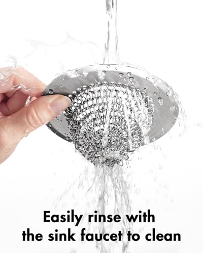 Kitchen Sink Drain Strainer,Patented Reversible Chain Mesh Basket Anti-Clog | Revolutionary Sink Strainer，Easy Clean，Fast Drainage，304 Stainless Steel Rust-Proof，4.4" Large Capacity Food Catcher，Handmade - color: Silver