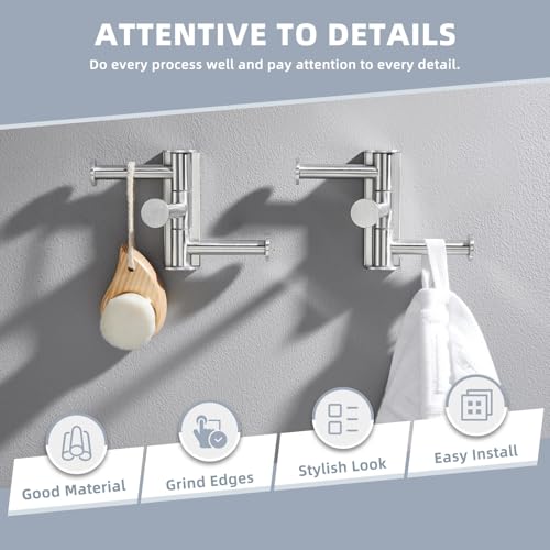 Suyar Bathroom Towel Hook with 3 Arms, Swivel Robe Holder, Brushed Nickel | 2 Pack, SUS304 Stainless Steel, Wall Mounted - color: Brushed Nickel, size: 2 Pack