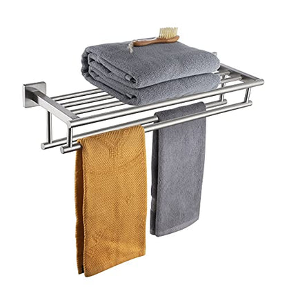 KOKOSIRI 24 Inch Towel Shelf with Double Towel Bars Bathroom Towel Rack Towel Holder Wall Mounted SUS 304 Stainless Steel, Brushed Nickel, B6005BR-L24 - color: Brushed Steel, size: 24 Inch