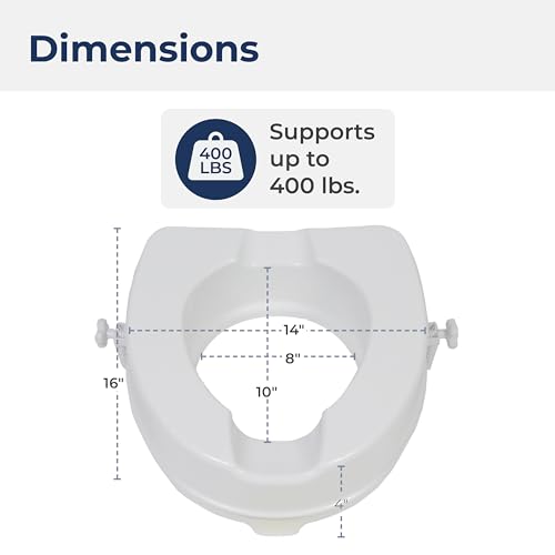 Drive Medical Raised Toilet Seat with Lock, Standard Seat, 4 Inch | Raised Toilet Seat with Lock Adds 4 Inches of Height and Stability to Any Standard Toilet Bowl at Home - size: 4 Inch (Pack of 1)