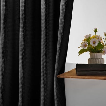 RiverDream Heavyweight Waffle No Hook Shower Curtain with Liner,Black,71x80 | Dotted Waffle,Snap-in Liner,Heavy Duty,Quick Dry,Mesh Top Window,With Bottom Magnets,Hotel-Grade,Washable,Long Size - color: Black, size: 71"W x 80"L (Pack of 1)