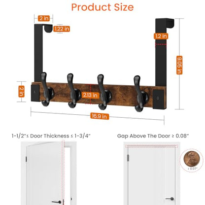 Homode Over The Door Hooks Heavy Duty, Wood Over Door Hanger Hook with Coat Hooks for Hanging Towels, Clothes, Hats, Bags - Rustic Brown Black - color: Rustic Brown