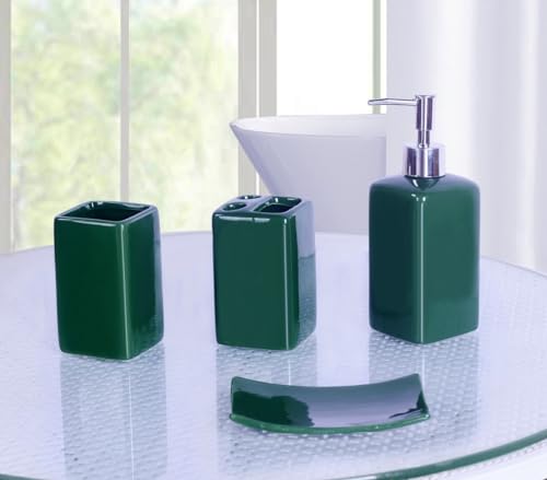 Bathroom Countertop Accesory Set 4 Piece Solid Ceramic (Hunter Pine) - style: Hunter Pine