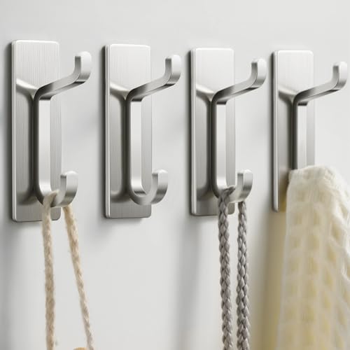 pickpiff 13LB Strong Stick-on Hooks for Coat & Towel, Brushed Nickel 4 Pack - color: Brushed Nickel, size: 4 Pack