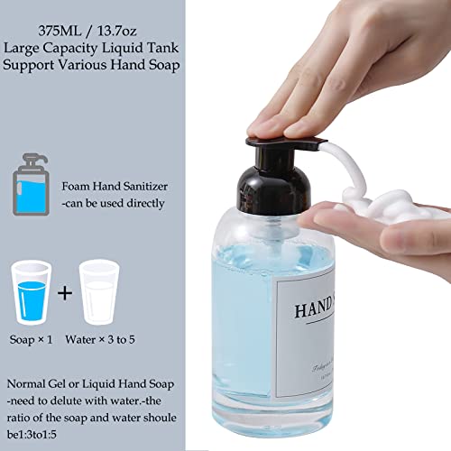 2 Pack Foaming Soap Dispenser, 12.7 Oz Thick Glass Pump, Clear Black | Refillable Foam Soap Bottles for Hand Soap and Body Wash, Ideal for Bathroom Countertop, Kitchen Sink and More - color: Clear