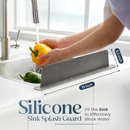 4-Piece Stone Sink Splash Guard Set – Absorbent Diatomite Kitchen Sink Mat with Faucet Cutout, Heat Resistant Stone Drying Mat, Non-Slip Trivet & Splash Guard