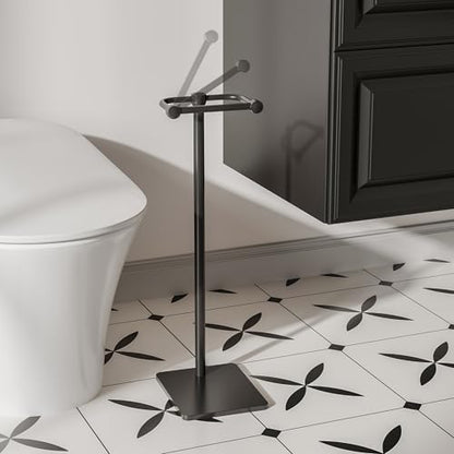 RUACQ Bathroom Toilet Paper Holder Stand, Matte Black | Dual-Post Pivoting Free Standing Toilet Roll Holder with Weighted Base, Anti-drop Design 304 Stainless Steel Tissue Stand - color: Matte Black, size: Free Standing