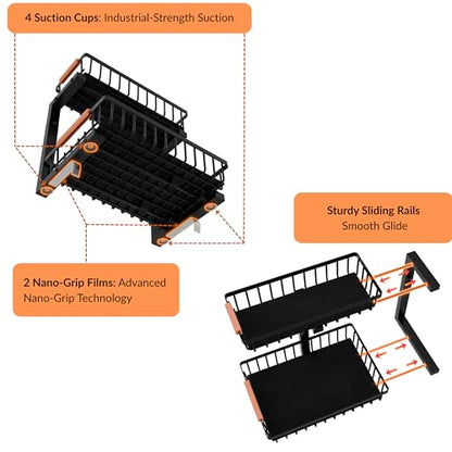 Under Sink Organizer with Pull-Out Drawers, 5-Level Adjustable Height 14"–17", 2-Tier Cabinet Storage, 4 Suction Cups, Nano-Grip Base, Sliding Baskets, Heavy-Duty Steel, Kitchen & Bathroom