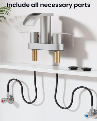 gotonovo 4’’ Centerset Bathroom Sink Faucet Waterfall Brushed Nickel | SUS304 Bathroom Faucet,2.17’’ Wide Spout,24’’ cUPC Water Line,Pop up Drain,2 Handle,Basin,Vanity,RV,Lavatory 2 or 3 Hole Sink - color: Nickel