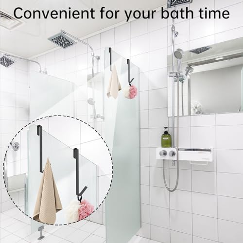 Linone 10 in Shower Door Hooks, 3 Pack | Towel Hooks for Bathrooms, Heavy Duty, Drilling-Free Extended Over Door, For Frameless Glass Shower Door - size: 10 IN-Black