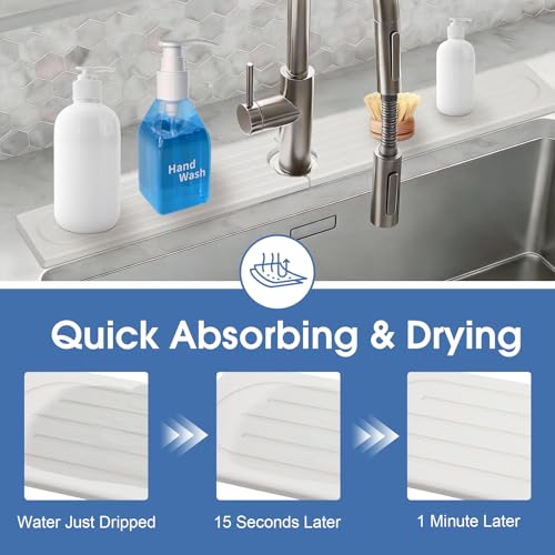 Drying Stone Faucet Mat for Kitchen Sink, Trays Diatomite Quick Dry Around Faucet Mats, 30 Inch Long Kitchen Sink Splash Guard Behind Faucet, Prevent Moisture on Kitchen Bathroom Counter - color: Milky white, size: 30" x 4"