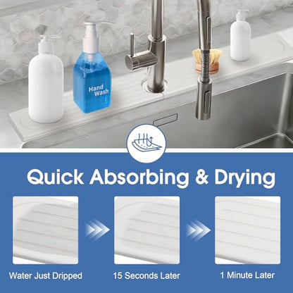 Drying Stone Faucet Mat for Kitchen Sink, Trays Diatomite Quick Dry Around Faucet Mats, 30 Inch Long Kitchen Sink Splash Guard Behind Faucet, Prevent Moisture on Kitchen Bathroom Counter - color: Milky white, size: 30" x 4"
