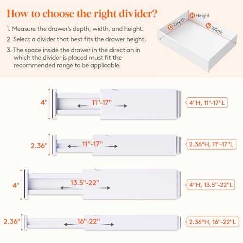 Lifewit 4" High Upgrade Drawer Divider, Adjustable Drawer Organizer Clothes | 13.5"-22" Expandable Plastic Drawer Separator for Dresser, Kitchen, Closet, Nursery, Office Organization & Storage, 5 Pack - size: 4"H, 13.5-22"L