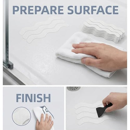 Anti Slip Shower Stickers, 120 Pieces Wavy Shower Floor Non Slip Stickers, Adhesive Decals Safety Strips with Scraper for Bath Tub, Shower Floor and Stairs (Clear) (120 Wavy) - size: 120 Wavy