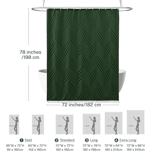 Siiluminisoy Long Shower Curtain Dark Green 78 Inch Shower Curtain Boho Woven Fabric Tufted Leaves Textured Shower Curtains for Bathroom - color: Dark Green L, size: 72"W x 78"L (Pack of 1)