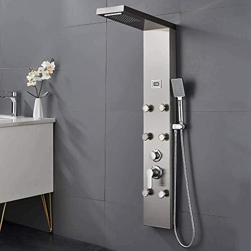 Rainfall and Waterfall Shower Panel Tower with Massage Body Jets Mixer