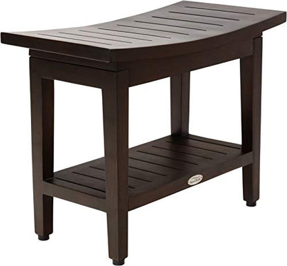 (Fully Assembled) AquaTeak Patented 24" Maluku Mocha Teak Shower Bench with Shelf - size: B. Bench Fully Assembled