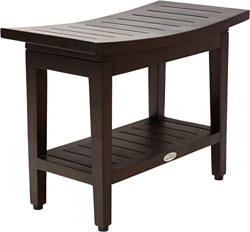 (Fully Assembled) AquaTeak Patented 24" Maluku Mocha Teak Shower Bench with Shelf - size: B. Bench Fully Assembled