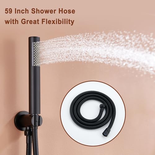 MONDAWE 12 Inch Ceiling Mounted Black Shower System, Dual Rainfall Shower Head & High Pressure Handheld Spray Combo, 3-Function Luxury Shower Faucet Set for Bathroom, All Functions Work Simultaneously - color: Matte Black