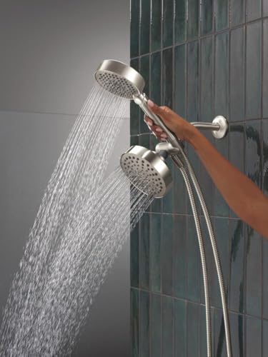 Delta Round 2-in-1 Dual Shower Head with 4-Setting HandHeld Spray, Brushed Nickel Detachable Double Shower Head with Hose, Showerhead, 1.75 GPM Flow Rate, Stainless 75756SS - color: Stainless
