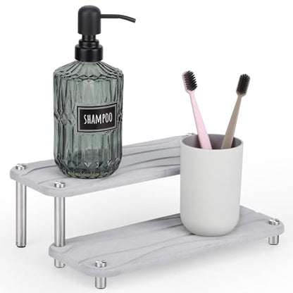 Segbeauty 2 Tier Quick Dry Diatomaceous Earth Stone Tray, 11x4.3in Water Absorbing Bathroom Tray Countertop Organizer Instant Drying Vanity Tray, Kitchen Counter Dish Soap Dispenser Rack Sponge Holder - color: Gray