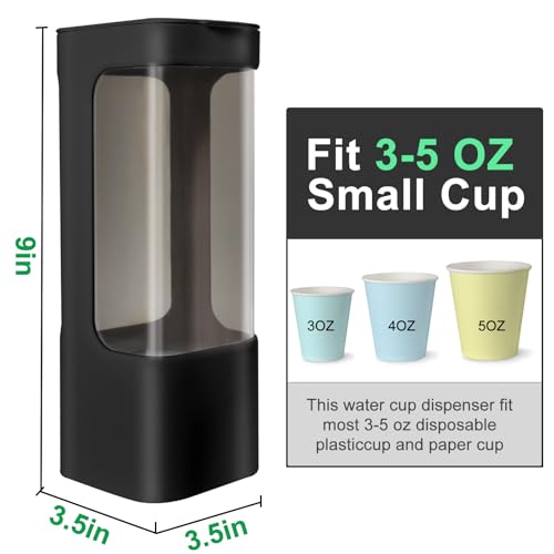 Cup Dispenser, Water Cooler Cup Dispenser for 3oz-5oz Disposable Cups-Black | Bathroom Cup Holder, Plastic Paper Cup Dispenser with Adhesive/Screw Mount for Office, Hospital, Bathroom - color: Black