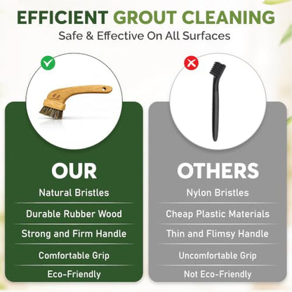 All-Natural Grout Brush Set | Wooden Cleaning Brush for Tile and Floor | Durable Floor Scrubber for Bathroom and Kitchen | Eco-Friendly Household Cleaning Tools – Pack of 2 - size: Pack of 2