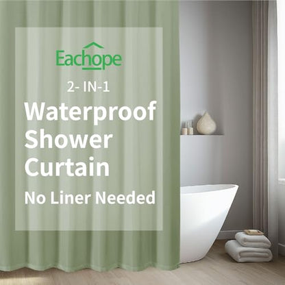 eachope Waterproof Fabric Shower Curtain,No Liner Needed,TPU Laminated Polyester Shower Curtain,Chevron Striped Design with Weighted Magnets and Metal Grommets,72Wx 72H,Sage Green - color: Sage Green, size: 72"W x 72"L (Pack of 1)