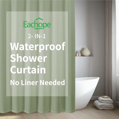 eachope Waterproof Fabric Shower Curtain,No Liner Needed,TPU Laminated Polyester Shower Curtain,Chevron Striped Design with Weighted Magnets and Metal Grommets,72Wx 72H,Sage Green - color: Sage Green, size: 72"W x 72"L (Pack of 1)
