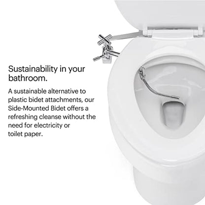 Brondell SMB-15 Side Mounted Manual Bidet Attachment for Toilet Seats with Adjustable Sprayer and Water Pressure, Thin Profile, Chrome (Ambient Temperature)