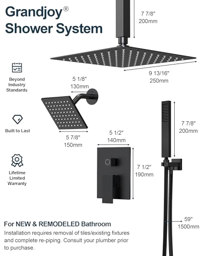 Matte Black 3-Function Shower System with 10" Rainfall & 6" Secondary Shower Head, Handheld Combo Set, Wall Mounted cUPC Certified Pressure Balance Valve - color: Matte Black