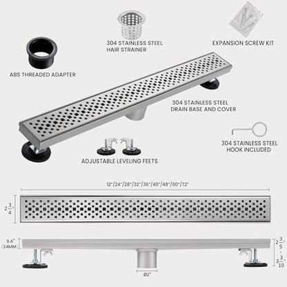 Linear Shower Drain, 32 inch Brushed Nickel | Including Hair Catcher and Removable Grate, 304 Stainless Steel, Easy to Install and Clean (Drain Base Not Included)