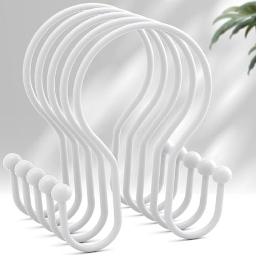 AmazerBath White Shower Curtain Hooks, Shower Curtain Rings, Simple Double Shower Curtain Hooks Rust Proof, Metal Smooth Glide Shower Hooks for Shower Curtain Rod, 12 Pcs Shower Rod Hooks - color: White, style: Minimalist - Double Shower Hooks