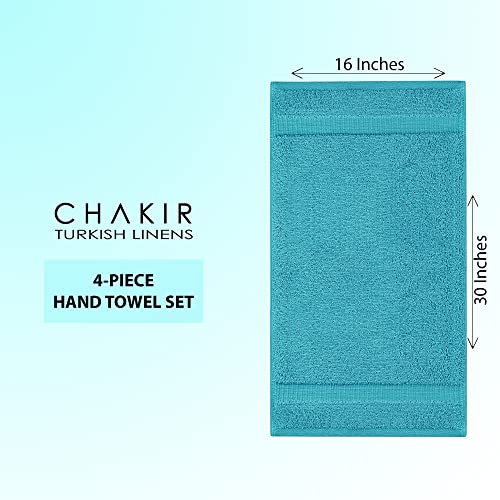 Chakir Turkish Linens 4 Piece Hand Towels, 100% Cotton Turkish Towels for Bathroom, Luxury Soft Absorbent Hand Towel Set, 16 x 30 Inches, Aqua - color: Aqua