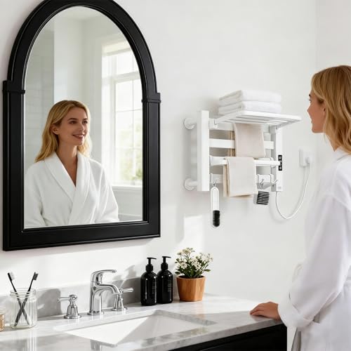 Towel Warmer Rack, Space Aluminum Electric Heated Towel Racks for Bathroom, 4 Bars Wall Mounted Bath Towel Heater with Built-in Timer&Temperature Adjustment, Plug-in, White - color: White
