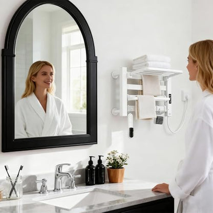 Towel Warmer Rack, Space Aluminum Electric Heated Towel Racks for Bathroom, 4 Bars Wall Mounted Bath Towel Heater with Built-in Timer&Temperature Adjustment, Plug-in, White - color: White