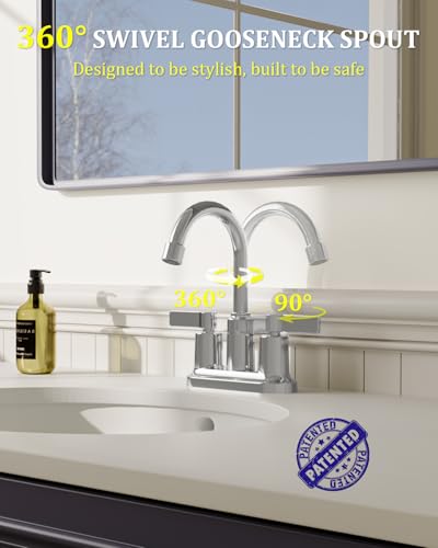 Chrome Bathroom Sink Faucet 3 Hole 4 Inch Centerset Bathroom Faucets | Faucet for Bathroom Sink with Pop Up Drain and 2 Supply Hoses 2 Handle Bathroom Faucet for Sink Vanity RV Evolvegoods - color: Chrome
