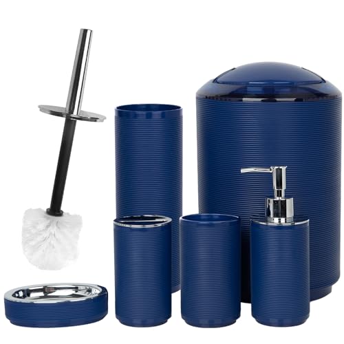 CERBIOR Bathroom Accessories Set 6 Piece Spiral Pattern Bath Ensemble,Blue | Includes Soap Dispenser, Toothbrush Holder, Toothbrush Cup, Soap Dish for Decorative Countertop and Housewarming Gift - style: Blue