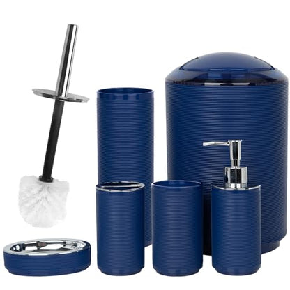 CERBIOR Bathroom Accessories Set 6 Piece Spiral Pattern Bath Ensemble,Blue | Includes Soap Dispenser, Toothbrush Holder, Toothbrush Cup, Soap Dish for Decorative Countertop and Housewarming Gift - style: Blue