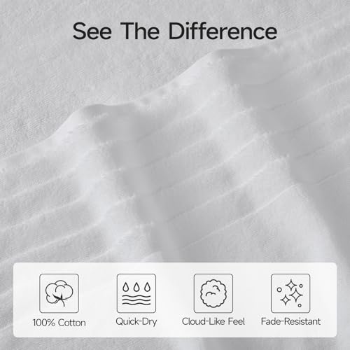 ecolook Soft Bath Towels 2 Pack, 100% Cotton Ultra Absorbent & Quick-Drying | Luxury Lightweight with Hanging Loop, White towels for Bathroom Shower Gym Travel - color: White