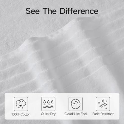 ecolook Soft Bath Towels 2 Pack, 100% Cotton Ultra Absorbent & Quick-Drying | Luxury Lightweight with Hanging Loop, White towels for Bathroom Shower Gym Travel - color: White