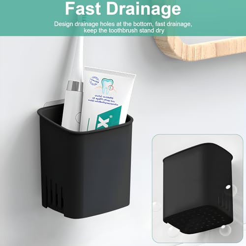 2 Packs Wall Mounted Toothbrush Holders, Self Adhesive Bathroom Toothbrush Wall Holder for Electric Toothbrush, Toothpaste, Razor,Shower Accessories (Black) - color: Black