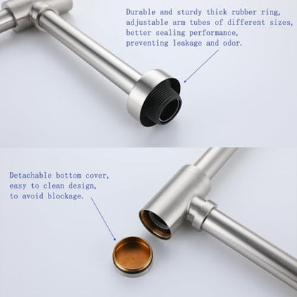Basin Bottle Trap Brushed Nickel Sink Bathroom Waste Pipe 1-1/4 inch Slip Inlet Drain Tube Adjustable P-Trap Drain Pipe,SW-83888BN-L2. - color: T03-Brushed Nickel