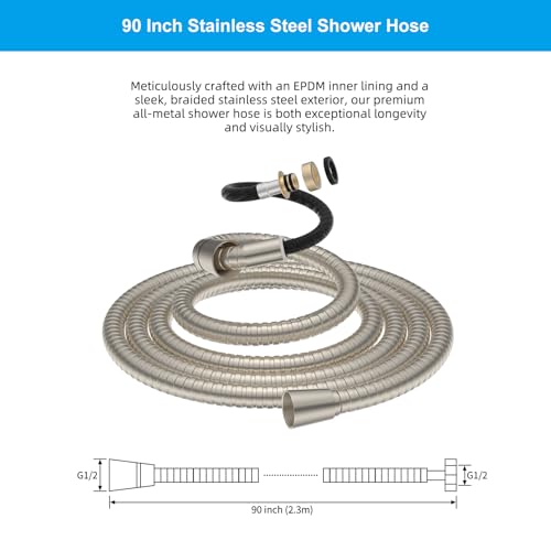 Hibbent All Metal Shower Hose, 90 Inch Stainless Steel Extra Long Bathroom Shower Hose Replacement, Anti-Twist Flexible Handheld Shower Head Hose Extension with Brass Insert & Nut, Brushed Nickel - color: Brushed Nickel, size: 90 Inch