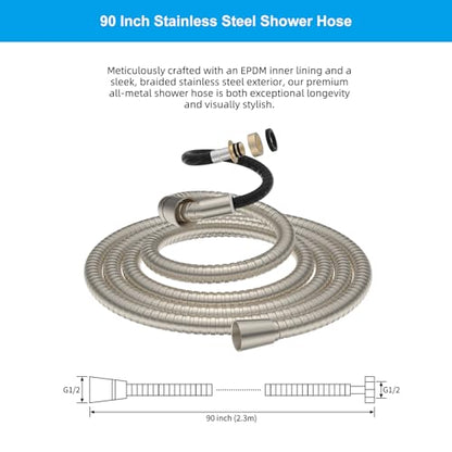 Hibbent All Metal Shower Hose, 90 Inch Stainless Steel Extra Long Bathroom Shower Hose Replacement, Anti-Twist Flexible Handheld Shower Head Hose Extension with Brass Insert & Nut, Brushed Nickel - color: Brushed Nickel, size: 90 Inch